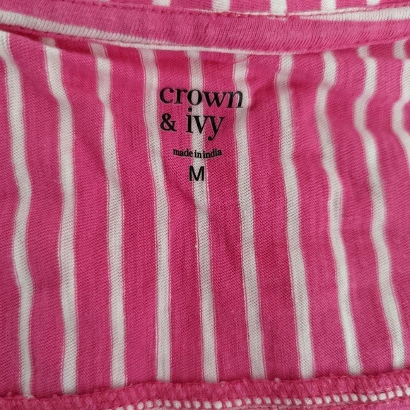 Crown & Ivy Pink and White Striped Tee Shirt M - Picture 3 of 5
